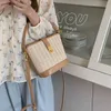 한국의 이브닝 비치 백 레저 여성 휴가 스타일 패션 핸드 헬드 크로스 바디 워터 버킷을위한 짠 짚 가방