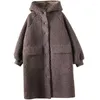 Pelaje femenino 2024 chaqueta falsa de moda para mujeres otoño literatura invernal arte vintage con capucha con capucha suelta abrigo de longitud media