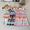 Nieuwe meisjes feestdress kinderen designer kleding maat 90-140 cm konijn patroon print baby rok flip kraagontwerp prinses jurk 24april