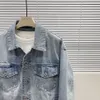 Bird Home Element 2023 Spring New Rabbit broderad denim Coat Men's Loose Flip Collar Jacket B1BJD1239