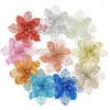 Flores decorativas 5pcs 9-16cm Glitter Artifical Christmas Tree Decorations Flower for Home Xmas Navidad Decoração do ano