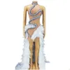 Stage Wear Black And White Shining Snack Rhinestones Veet Coat Y Feather Long Dress For Women Cloth Show Costume Party Drop Delivery A Dhbug