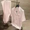 Letters Satin Women Sleepwear Designer Long Sleeve Pajamas Set Spring Autumn Simulated Silk Cozy Homewear Pink Pyjamas