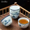 Fincan tabakları seramik retro el boyalı ana çay bardağı mavi ve beyaz porselen el yapımı su kupa basit ofis çay fincanları içecek