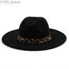 Wide Brim Hats Bucket Hot suede womens leopard with Fedora hat in winter and autumn elegant triad Trilby Felt Homburg church jazz 55-58CM yq240407