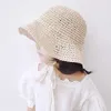 Wide Brim Hats Bucket Hats Fashion Lace Baby Hat Summer Straw Bow Baby Girl Cap Beach Children Panama Hat Princess Baby Sun Protection Hats Caps for Kids 240407