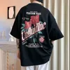 Erkek Tişörtler Hip Hop Erkekler ve Kadın Retro Gül Baskı Kısa Kollu Amerikan Yaz Gevşek Kişilik Çift Çift Sıradan T-Shirt Top Harajuku Y240407