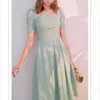 Party Dresses Bubble Short-sleeved Small Dress Skirt High-quality Temperament Waist And Thin Green Irregular Neckline Knee-length