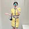 My01 abito da due pezzi Queen giallo abito Catherine Patchwork 2 set a due pezzi Mini Bandage Dress Female Short Set Female Short