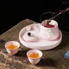 Ensembles de voies de thé à la main à la main couchage de thé chinois ensemble de thé en céramique tasse théière exquise rose tasses de thé avec plateau