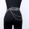 Belts UYEE Fashion Waist Belt Women PU Leather Chain Black Gothic Garters Waistband Metal Circle Ring Design Harajuku Jeans Decoration