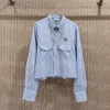 Camicia blu a strisce a strisce abbottoneria di lusso a maniche lunghe lettere Casaul top giornalieri