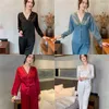 Home Clothing Lace Patchwork zweiwertige Nachtwäsche V-Ausschnitt Frühlingslounge Kleidung Hemdpantseln Anzug Frauen Pyjamas Set mit Bogen sexy Satin Nachtwäsche