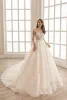 2024 abiti da sposa in pizzo gioiello a maniche lunghe Appliques perle da sposa abiti da sposa Sweep Train A Line Wedding Dress Abito DE DE MARIEE