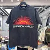 Men's T-Shirts Retro Washed Glow Sun Foam Printed Short Sleeve T Shirt Black Mens Womens Oversized Tops T Shirt J240402
