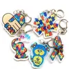 Keychains Lanyards Autisme Awareness Cartoon Keychain Ribbon Puzzle Love helpt bij het verbeteren van thema mode Acryl schattig Q240403