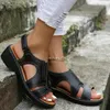 Sandaler Comemore Women Anti-Slip Leather Casual Female Platform Shoes Women's Footwear Low Heels 2024 Summer Woman Wedges Sandal