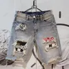 Summer Men Hole Denim Pants Short Fashion Beggar Scressed Five Doors Jeans Shorts 240402
