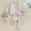 衣類セット2PCS幼児の男の子の女の子春秋の衣装ソリッドカラークルーネック長袖スウェットシャツとズボン服セット