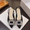 Сандалии Slingback Crystal Mules обувь женщина 2024 Тренд Корейский сексуальный заостренные ноги летние тапочки женские квадратные каблуки