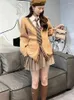 Kleidungssets Cosplay-Mantel-Streifenschule V-Ausschnitt Korea Japan Frauen Strickmädchen Uniform Ärmeln Strickjacken Winter lang