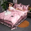 Summer Luxury Double-sided Ice Silk Quilt Cover Sheet Double-sided Ice Silk Bed Skirt Four-piece Set 240329