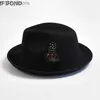 Brede rand hoeden emmer heren wollen blend fedoras hoed en veer Britse stijl trilby jazz panama feest bruiloft sombreros de mujer yq240407