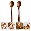 Spoons 2 Pcs Wooden Ice Cream Spoon Small Kitchen Jam Teaspoon Round Design Kids Soup Scoops Household Salad Child