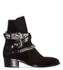 Brand New Man Ami Ri Bandana Strap Buckled Ankle Boots Black Leather Suede Multiple Bandana Print Sidebuckled Straps Shoes3087712