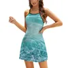 Abiti casual blu oceano sogno 1 decorazione dell'acqua arte abbigliamento quadrato collo quadrato eleganti vibrazioni estive di colore femminile stampato