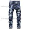 Jeans jeans Hip-hop High Street Fashion Men's Jean Retro rasgado Men ing Men Design Motocicleta Faixa regular Riding calças finas