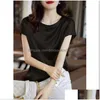 Frauen T-Shirt Seide Dünne Kurzarm Tee koreanische Stil Slip Frau Sommer Kleidung elegante schwarze braun