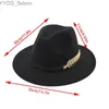 Breda randen hattar hink kvinnor ull fedora varm jazz hatt panaman vintage trilby brittisk stil klassisk stor yq240407