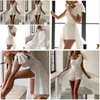 Basic Casual Dresses Summer Prom Romper Tight Waist White Lace Up Big Knot Shiny Sequin Luxurious One-Shoder Sleeveless Drop Delivery Dh3Pf