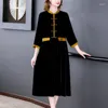 Casual Dresses Vintage Applique Velvet Party Dress Women Elegant Slim Long Sleeve A-Line 2024 Spring Knee Length Vestidos