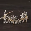 Clips de cheveux Barrettes Crystal Pearl Band Band Cairband Tiara for Women Hinestone Leaf accessoires de mariée