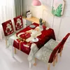 Tafelkast Kerstmis met 4 eetkamerstoel Slipcovers Waterdichte kamer tafelkleed stoel slipcover voor feestdecoraties