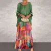 Casual jurken vrouwen kleden losse fit elegante geprinte chiffon maxi met dolman mouwen meerlagige zoom voor zomerfeestjes dagelijkse slijtage