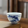 Tasses Saucers 1pcs rétro en céramique bleu et blanc tasse de style chinois en porcelaine d'après-midi