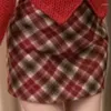 Werkjurken meisje rood kerstpak dames herfst slank fit kort gebreide vest high taille mini plaid rok mode tweedelige set