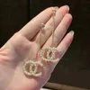 Mode 18K GOUD GOLD TASSEL Designer Letters Stud Long Earring Beng Crystal Geometric Brand Women Rhinestone Pearl Wedding Party Joodlry Accessoires
