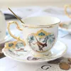 Mugs European Style Jungle Ceramic Coffee Cup And Saucer Set Household Light Luxury Afternoon Tea With Spoon 220ML