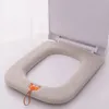 Toilet Seat Covers Simple Solid Color Square Mat Soft Short Plush Universal Cover With Handle Home Dust-proof Ring