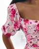 Robes décontractées femelles élégants imprimés floraux liés au détail mini-robe tempérament commut le crayon maigre de la mode féminine d'été