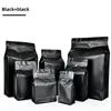 Förvaringspåsar 100 st matt svart kaffebönpulverförpackning platt bottenväska med ventil och blixtlås 250 g 500 g aluminiumfolie mat