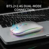 Möss 2.4G Wireless Mouse Bluetooth RGB Laddar tyst ergonomisk LED -bakgrundsbelyst Power Display -spel H240407