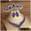 Hochzeit Schmucksets Schmucksets Kmvexo Wunderschöne Kristall ab Braut Mode Tiaras Ohrringe Halsketten Set für Frauen Kleid Crown Drop D DHJP4