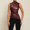 Women's Blouses Comfortable Slim-fitting Top Stylish Faux Leather Motorcycle Vest With Piled Collar Zipper Decoration For Fashionable