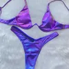 Women's Swimwear Sexy Triangle Bikini 2022 Holographic Blue Push Up Extreme thong Swimwear Brazilian Bandage Swimwear Mini Bikini Swimwear J240403