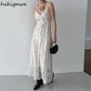 Abiti casual 2024 Vestidos de Mujer Summer Women a V-Neck Sleeveless Tunic Sling Robe Femme Slim Waist Lace A-Line Ruffles Maxi Dress